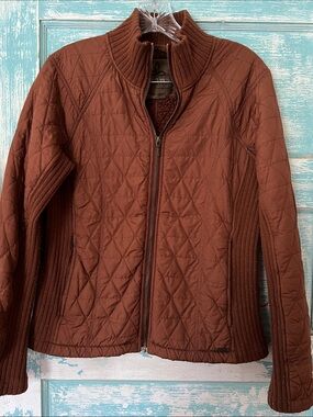 Prana yoga Quilted Brown Zip-Front Women's Jacket part fleece small